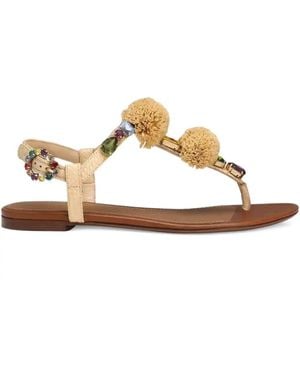 Dolce & Gabbana Pompom-Detail Sandals - Brown