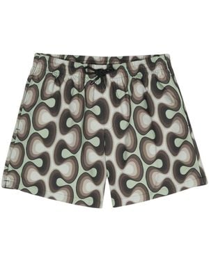 Dries Van Noten Drawstring Waist Abstract Print Swim Trunks - Grey