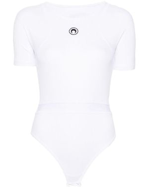 Marine Serre Moon-embroidered Bodysuit - Women's - Organic Cotton/elastane - White