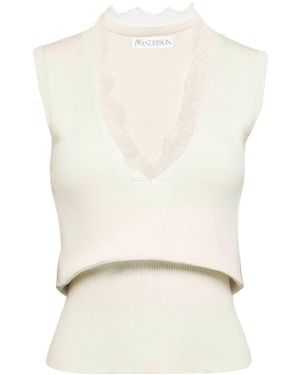 JW Anderson Lace-Trim Knit Top - White