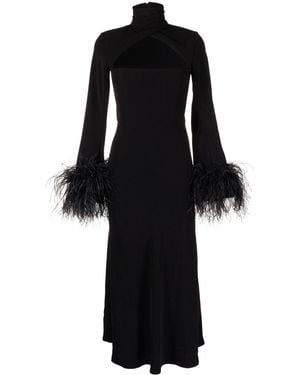 16Arlington Odessa Feather-Trim Midi Dress - Black