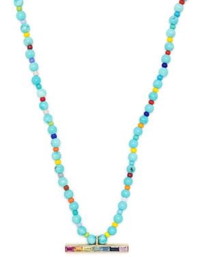 Luis Morais 14K Id Bar Sapphire Beaded Necklace - Blue