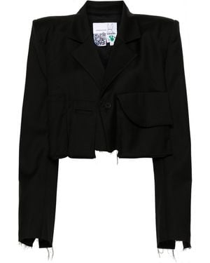 Natasha Zinko Distressed Cropped Wool Blazer - Black