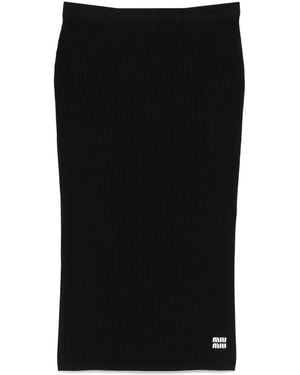 Miu Miu Logo-Intarsia Midi Dress - Black