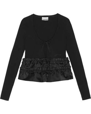 Ganni Ruffle-Hem Blouse - Black