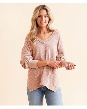 BKE Pieced Waffle Knit Top - Natural
