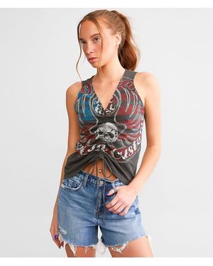 Affliction Ring Of Fire Cinch Tie Tank Top - Blue