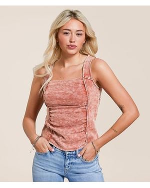 Gilded Intent Raw Edge Ruched Tank Top - Red