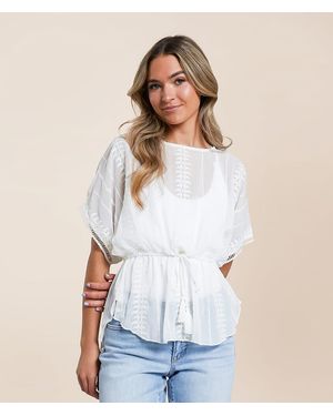 Daytrip Embroidered Chiffon Peplum Top - White