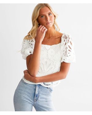 A. Peach Crochet Square Neck Top - White