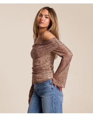 Willow & Root Cheetah Off The Shoulder Top - Blue