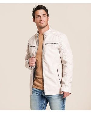 Buckle Black Distressed Faux Leather Jacket - Natural