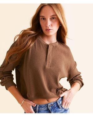 FITZ + EDDI Textured Knit Henley - Brown