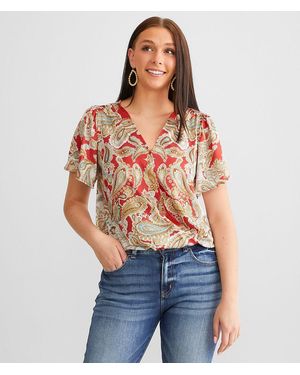 Daytrip Satin Surplice Top - Red
