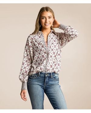 Daytrip Crinkle Floral Oversized Blouse - Blue
