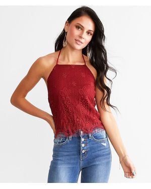 Willow & Root Floral Eyelash Crochet Halter Tank Top - Red