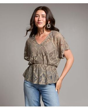 BKE Floral Lace Top - Gray