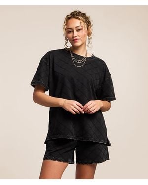 Gilded Intent Oversized Embroidery Quilted T-Shirt - Black