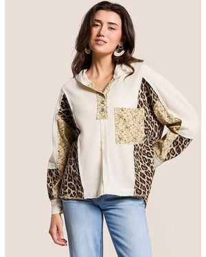 Pol Mixed Media Henley Hoodie - Natural