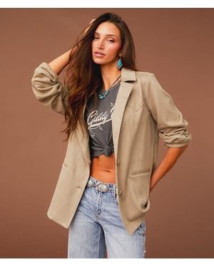 Sterling & Stitch Fringe Blazer - Brown