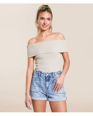 The Workshop Foldover Off The Shoulder Top - Blue