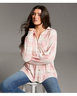 BKE Brushed Plaid Knit Shirt - Gray