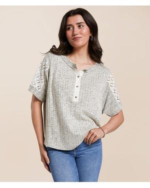 Daytrip Pieced Lace Henley - Multicolor