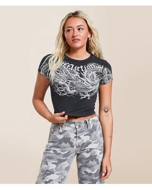 Affliction Flaming Dragon Baby Cropped T-Shirt - Blue