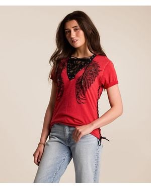 Affliction Medallion Lace-Up T-Shirt - Red