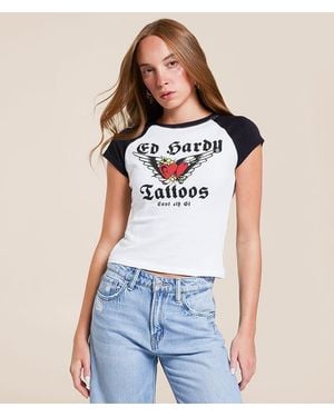 Ed Hardy Heart Wings Raglan T-Shirt - Blue