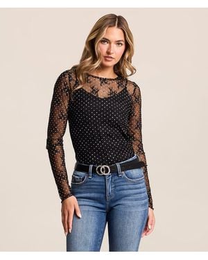 Willow & Root Polka Dot Floral Lace Top - Black