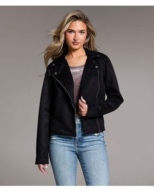 BKE Faux Suede Moto Jacket - Black