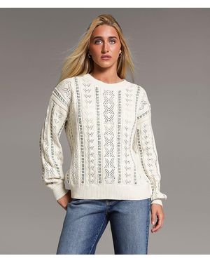 BKE Pointelle Striped Sweater - Gray