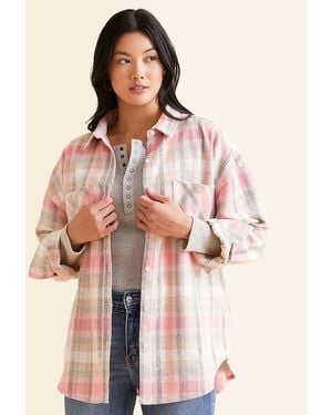 Modish Rebel Flannel Boyfriend Shirt - Brown