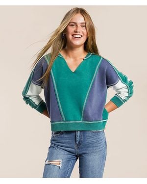 FITZ + EDDI Washed Color Block Pullover - Blue