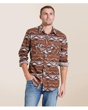 Rock & Roll Denim Aztec Stretch Shirt - Brown