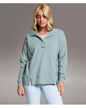 BKE Raw Edge Henley Pullover - Blue