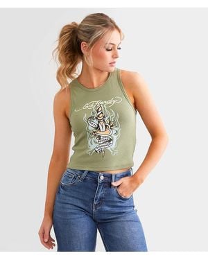 Ed Hardy Dagger Cropped Tank Top - Blue