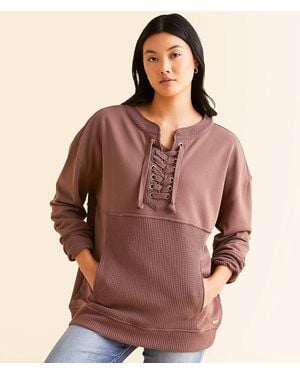 BKE Pieced Lace-Up Pullover - Brown