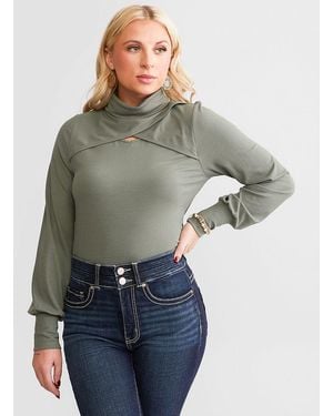 BKE Turtleneck Keyhole Top - Green