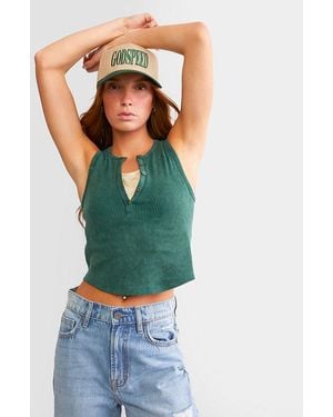 FITZ + EDDI Fitted Henley Tank Top - Green