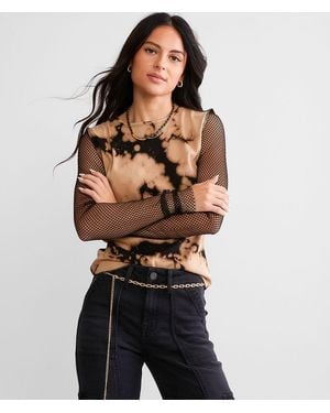Gilded Intent Bleach Washed Fishnet Top - Multicolor