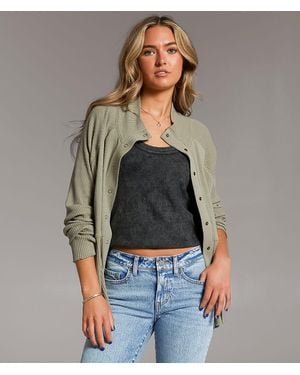 BKE Ribbed Mock Neck Cardigan - Gray