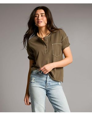 BKE Embroidered Stitch Henley - Gray