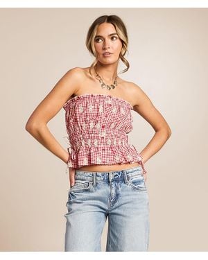 Willow & Root Gingham Peplum Tube Top - Red