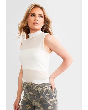 BKE Mesh Mock Neck Tank Top - White
