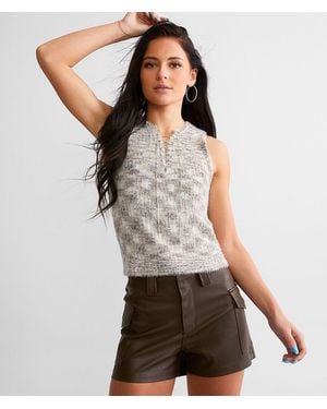 Gilded Intent Eyelash Sweater Knit Tank Top - Gray