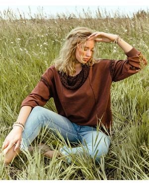 Gimmicks Crochet Cowl Neck Pullover - Green