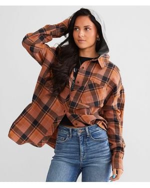 BKE Hooded Boyfriend Flannel Shirt - Brown