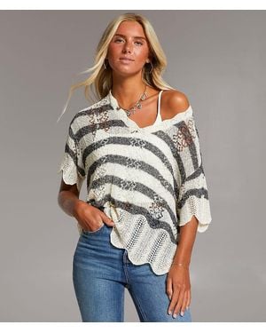 BKE Dolman Striped Sweater - Gray